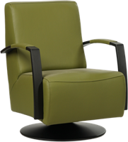 Groene leren industriële draaifauteuil Mood - staal zwart frame met schotelvoet - Toledo Leer Apple Green (groen leer)