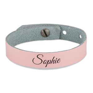 Leren armband voor meisjes graveren - Roze