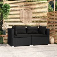 Tweezitsbank met kussens poly rattan zwart