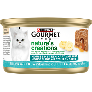 PURINA® Gourmet® Nature&apos;s Creations Mousse met een Hart van Saus, Rijk aan Kabeljauw Kattenvoer 85g bij Jumbo
