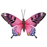 Tuindecoratie vlinder van metaal roze 37 cm