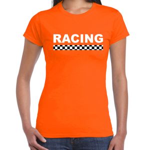 Racing coureur supporter / finish vlag t-shirt oranje voor dames