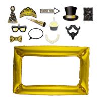 Foto prop set met frame - Verkleed accessoires - thema feest - 13-delig - photo booth spullen
