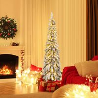150 cm Hoge Kunstkerstboom Gevlokte Kerstboom met 334 PVC-Takken 150 LED-Verlichting 2 Lichtkleuren Timer en 11 Modi