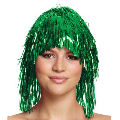 4x stuks dames tinsel/folie carnaval pruik - groen kleur - disco/eighties