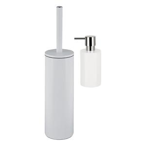 Badkamer accessoires set - WC-borstel/zeeppompje - metaal/porselein - ivoor wit