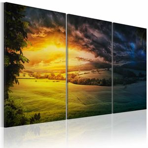 Schilderij - Land van de Rijzende Zon, 3luik ,  wanddecoratie , premium print op canvas