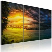 Schilderij - Land van de Rijzende Zon, 3luik ,  wanddecoratie , premium print op canvas