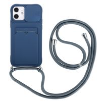 iPhone 14 Plus hoesje - Backcover - Koord - Pasjeshouder - Portemonnee - TPU - Donkerblauw - thumbnail