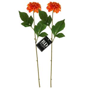 Bellatio Design Kunstbloem Dahlia - 2x - 50 cm - oranje - kunst zijdebloemen