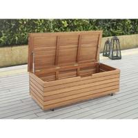 Cassapanca da giardino 190L in legno esotico di eucalipto FSC - 190 L - 48,5 x 109,5 x 37 cm - Con ruote - Effetto teak