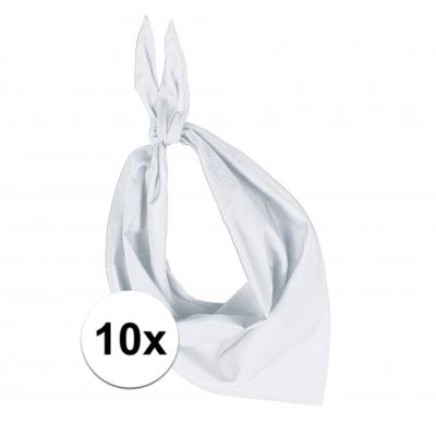Bandana/hals zakdoek - 10x - wit - voor kind en volwassenen - polyester/katoen
