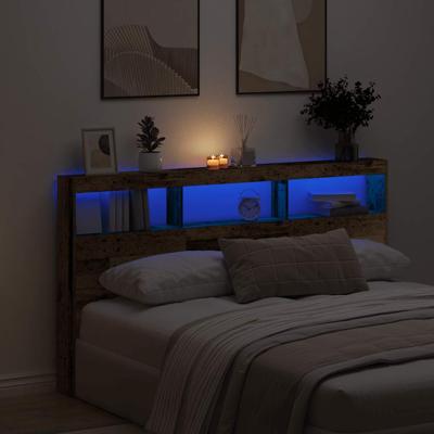 Hoofdbordkast met LED 180x17x102 cm oud hout