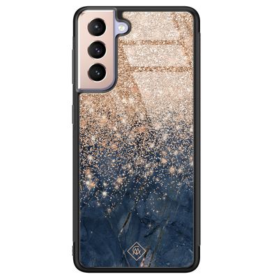 Samsung Galaxy S21 glazen hardcase - Marmer blauw rosegoud
