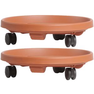 2x Stuks planten trolleys/multirollers rond bruin kunststof 30 cm - Planten onderzetter