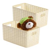 Opbergmand - 4x - Kastmand - rotan kunststof - ivoor wit - 6 Liter - 19 x 29 x 13 cm - thumbnail