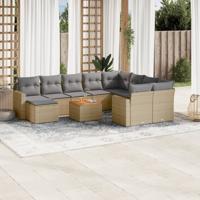 11-delige Loungeset met kussens poly rattan gemengd beige