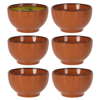 Soepkom Fishbone - 8x - terra - 14 x 8 cm - keramiek - kommetjes - 680 ml