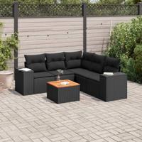 6-delige Loungeset met kussens poly rattan zwart
