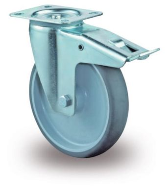 Zwenkwiel met rem 160mm rubber totale hoogte 195mm