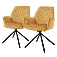 ML-Design eetkamerstoelen set van 2 fluwelen mosterdgeel, woonkamerstoel met arm en rugleuning, draaistoel autostoel,