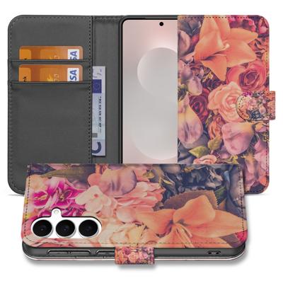 Samsung Galaxy S25 FE Boekhoesje Bloemen Met 3 Pasjes Roze Oranje Paars