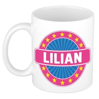 Lilian voornaam koffiemok - beker - wit/roze - 300 ml - Cadeau - Dames - Collega - Moederdag Lilian voornaam koffiemok - beker - wit/roze - 300 ml - Cadeau - Dames - Collega - Moederdag