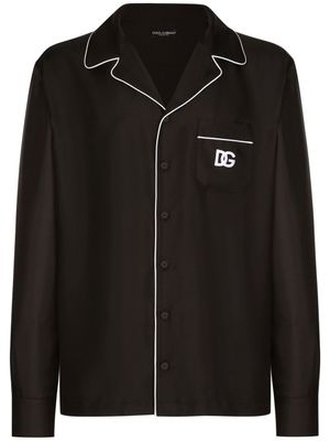 Dolce & Gabbana chemise en soie à logo brodé - Noir