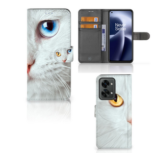 OnePlus Nord 2T Telefoonhoesje met Pasjes Witte Kat