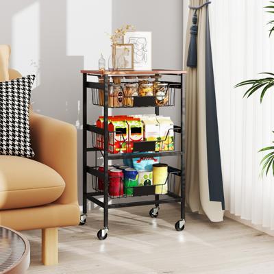 Keukenopbergwagen Mobiele Opbergwagen met Uittrekbare Mand en Zelfklevende Krijtlabels Opbergwagen voor Snacks Fruit- en Groentetrolley