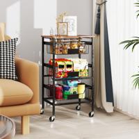 Keukenopbergwagen Mobiele Opbergwagen met Uittrekbare Mand en Zelfklevende Krijtlabels Opbergwagen voor Snacks Fruit- en Groentetrolley