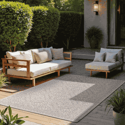 Dubbelzijdig Buitenkleed Rosel - Wit Grijs 250x80cm - - Dekbed-Discounter.nl