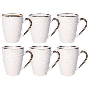 Koffiemokken Harlekijn - 8x stuks - Keramiek - wit/goud - 300 ml - 8 x 11 cm