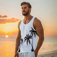 heren 100% katoen grafische tanktop conch mode outdoor casual 3D-print vest top onderhemd straat casual dagelijks t-shirt wit blauw mouwloos shirt met ronde hals lente- en zomerkleding Lightinthebox - thumbnail