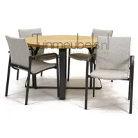Tuinstoel Anzio dining Soft grey met Basso 130 cm teaktafel