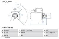 Startmotor / Starter BOSCH, Spanning (Volt)12V, u.a. für Citroën, Peugeot, Fiat - thumbnail