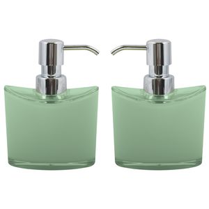 Zeeppompje/zeepdispenser Aveiro - 2x - PS kunststof - groen/zilver - 11 x 14 cm - 260 ml