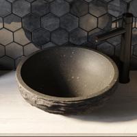 Brauer Molten Waskom - Rond - 42 cm - Natuursteen Basalt - Hamerslag - Antraciet