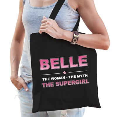 Naam cadeau tasje Belle - the supergirl - zwart - voor dames - katoen