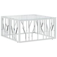 The Living Store Salontafel - Roestvrij Staal - 80x80x40 cm - Gehard Glas