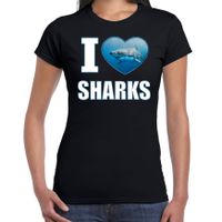 I love sharks t-shirt met dieren foto van een haai zwart voor dames