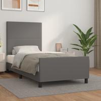 Bedframe met hoofdbord kunstleer grijs 90x200 cm