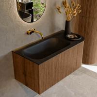 Mondiaz KURVE 95 cm Onderkast Greeploos 1 Lade Met Deuren Walnut, Wastafel Solid Surface Links Urban 0 Kraangaten Zonder Spiegel (KRVBGS95R1L1D0KL-Wal/Urb)