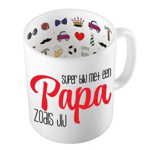 Cadeau koffie/thee mok voor papa - rood - blij met papa - keramiek - 300 ml - Vaderdag