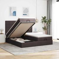 Ottoman bed met matrassen en LED's 200x200cm stof donkerbruin