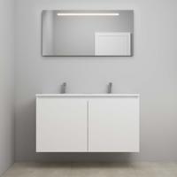 On-Line Badkamermeubelset - 120 cm - Bouwpakket - Greeploos 2 Deuren - Acryl Wastafel - 2 Kraangaten - Spiegel met LED-Verlichting - Mat Wit