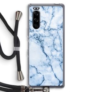 Blauw marmer: Sony Xperia 5 Transparant Hoesje met koord