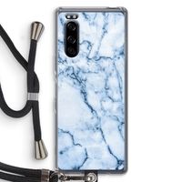 Blauw marmer: Sony Xperia 5 Transparant Hoesje met koord