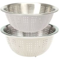 RVS keuken vergiet/zeef - set met 2 formaten - creme wit - Diameter 24 en 27 cm - thumbnail