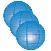 Luxe bol feest lampion - 3x - blauw - dia 25 cm - papier